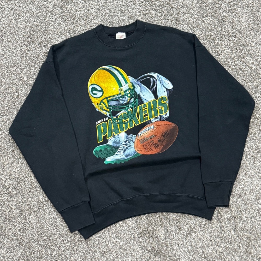Vintage 90s Green Bay Packers Helmet 3D Graphic Sweatshirt Black Mens XL NFL